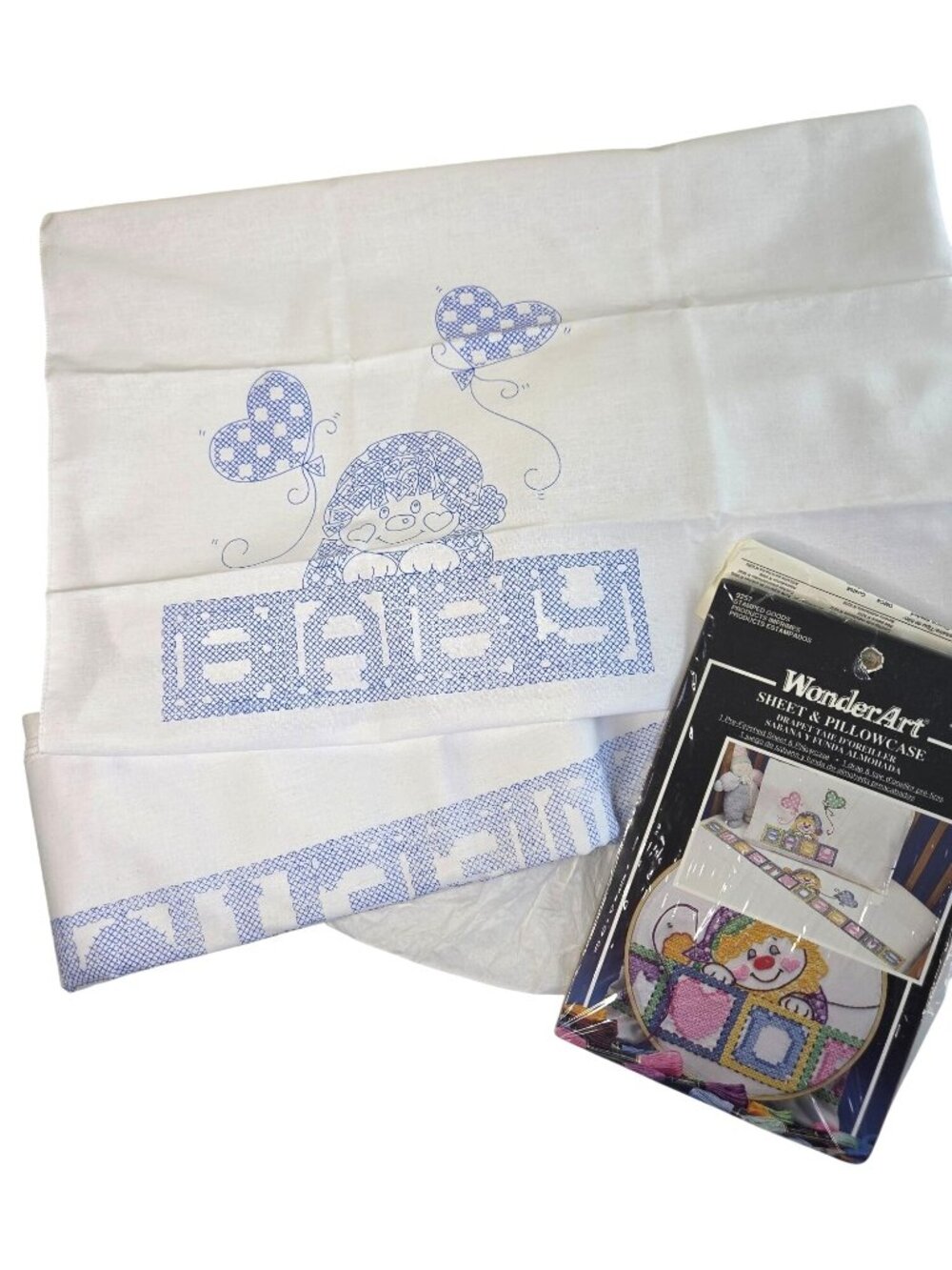 WonderArt Baby Sheet & Pillowcase Pre-Stamped Embroidery Kit Sweet Dreams Clown